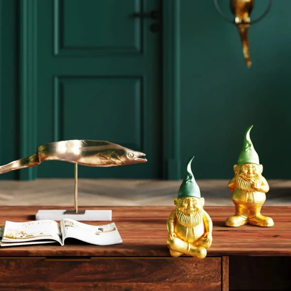 Figura Decorativa Zwerg Sitting Oro/Verde 19cm - KARE