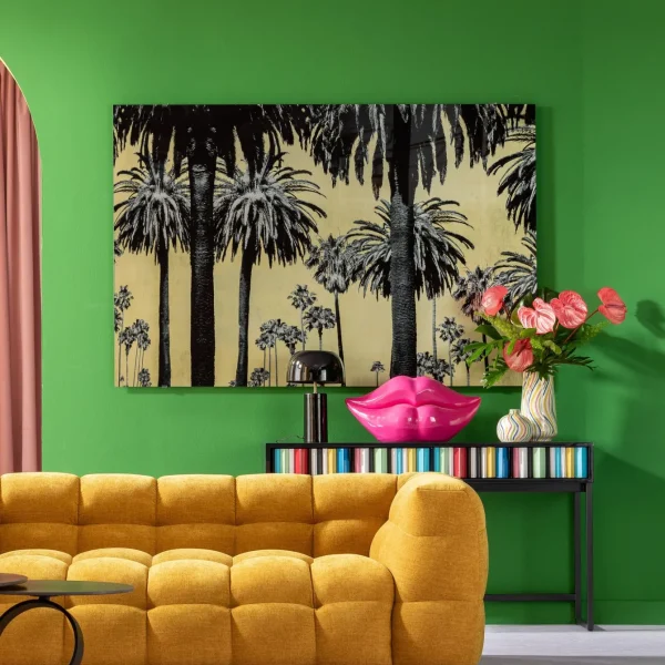 QUADRO IN VETRO METALLIC PALMS 180X120CM - KARE