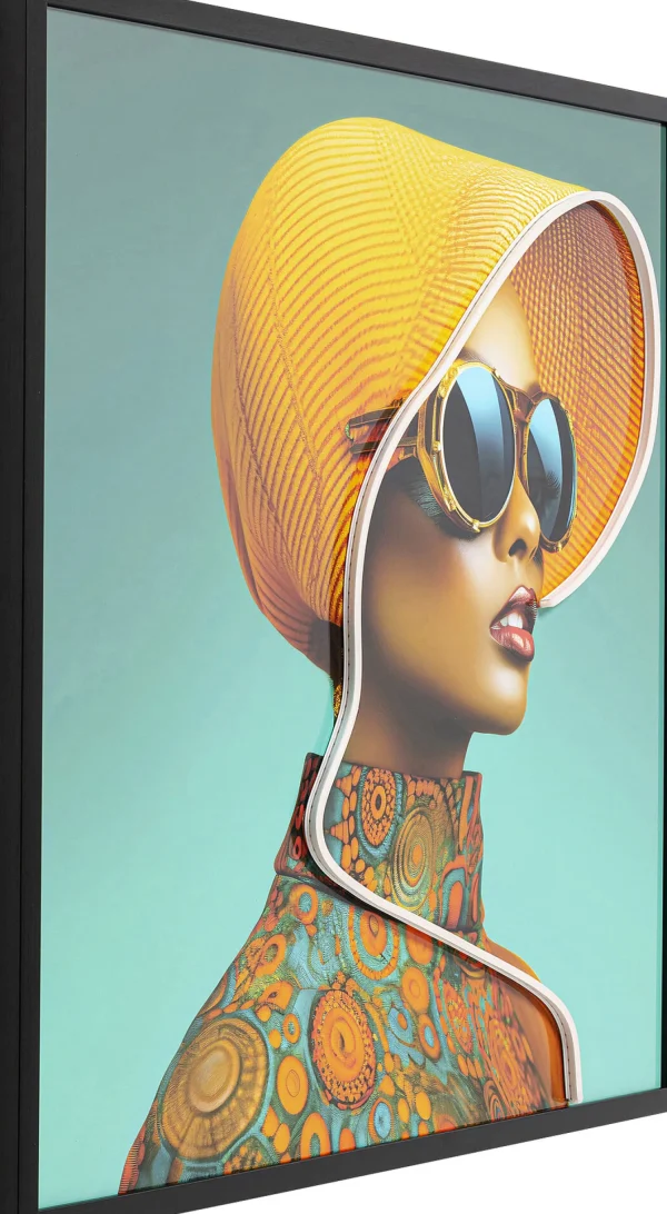 Quadro incorniciato LED Sun Hat Woman giallo 80x80 - KARE