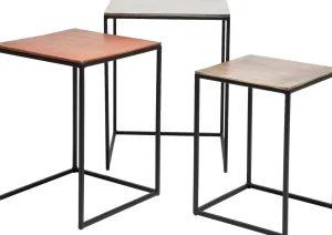 TAVOLINO D'APPOGGIO LOFT QUADRATO VINTAGE (3/SET) - KARE