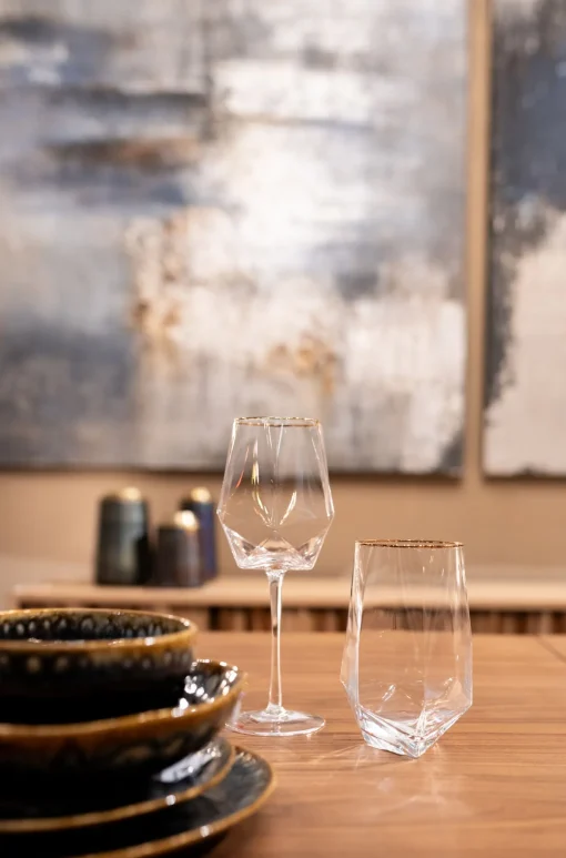 KARE Design Bicchiere da vino Diamond Gold Rim - KARE> Stoviglie|Bicchieri