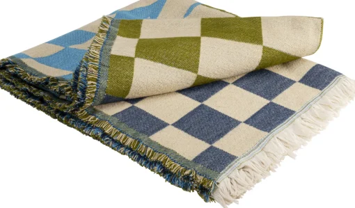 KARE Design Coperta Checker blu verde 170x130cm - KARE> Cuscini