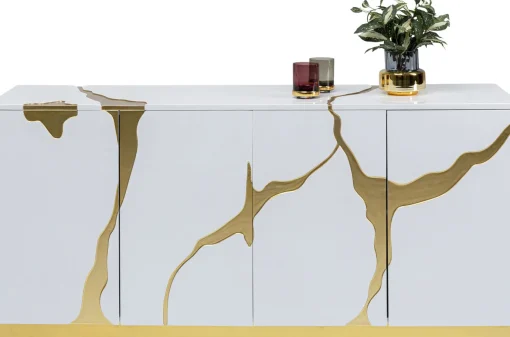 KARE Design Credenza Oro Bianco Cracked 165x80cm - KARE> Credenze E Madie
