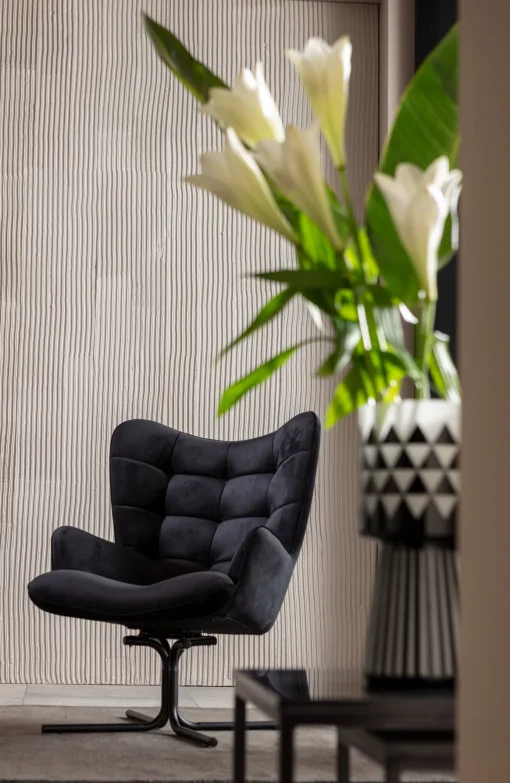 KARE Design Poltrona girevole Oscar velluto nero - KARE> Poltrone