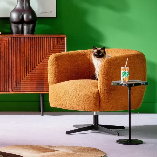 KARE Design Poltrona girevole Peony Fuzzy marrone - KARE> Poltrone