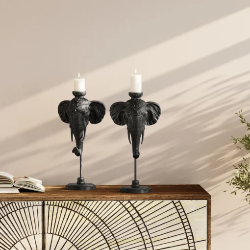 KARE Design Portacandele Elephant Head nero 49cm - KARE> Candelabri