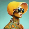 KARE Design Quadro incorniciato LED Sun Hat Woman giallo 80x80 - KARE> Quadri