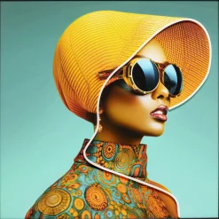 KARE Design Quadro incorniciato LED Sun Hat Woman giallo 80x80 - KARE> Quadri
