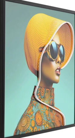 KARE Design Quadro incorniciato LED Sun Hat Woman giallo 80x80 - KARE> Quadri