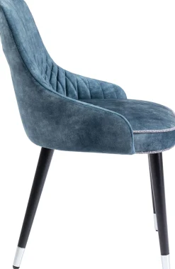 KARE Design Sedia imbottita "Catania" in velluto blu trapuntata con gambe in legno massello - KARE> Sedie