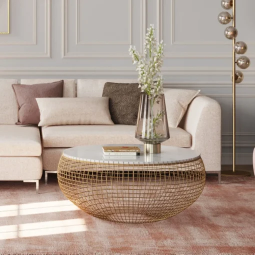 KARE Design Tavolino da caffè Cesta marmo-oro 100 cm - KARE> Tavolo Basso